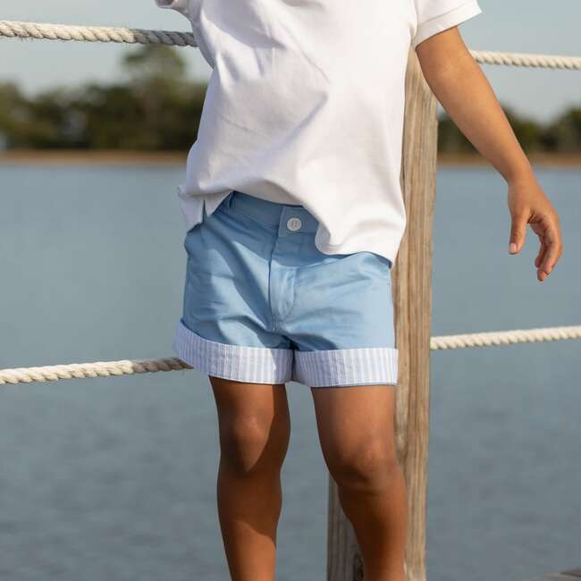 Wyatt Shorts, East Beach Blue with Seaside Stripe Cuffs