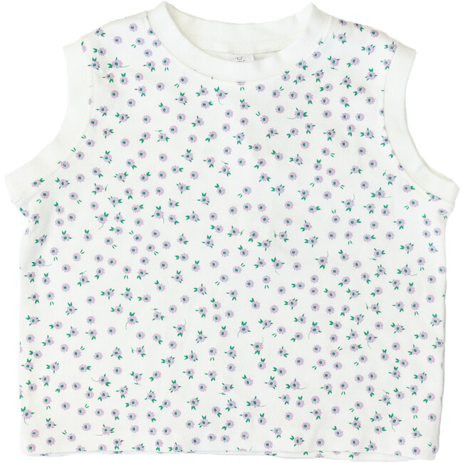Floral Sleeveless Tee, White