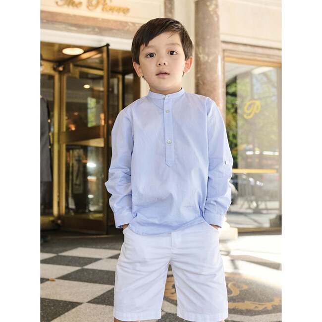 Nicky Hilton x La Coqueta Blue Stripe Nicholai Long Sleeve Boy Shirt