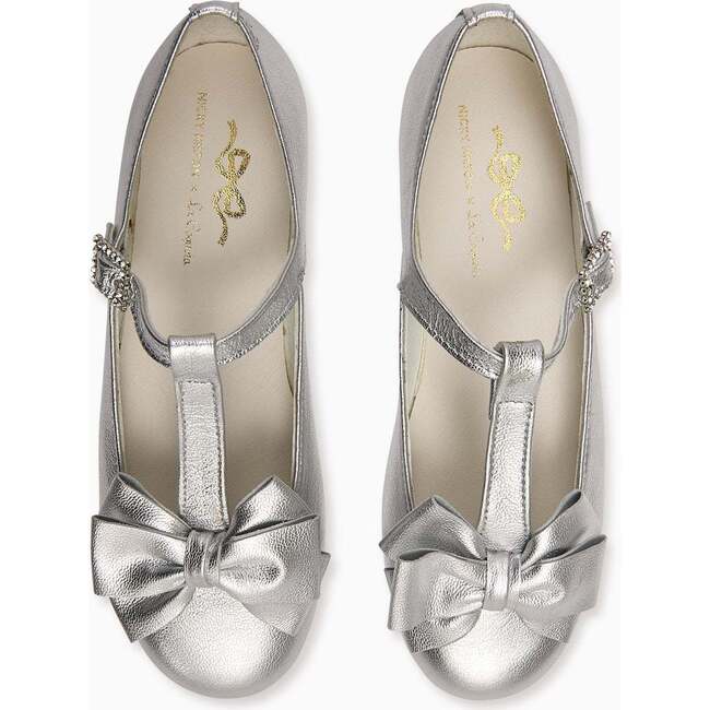 Nicky Hilton x La Coqueta Silver Tessa Leather Girl T-Bar Shoes