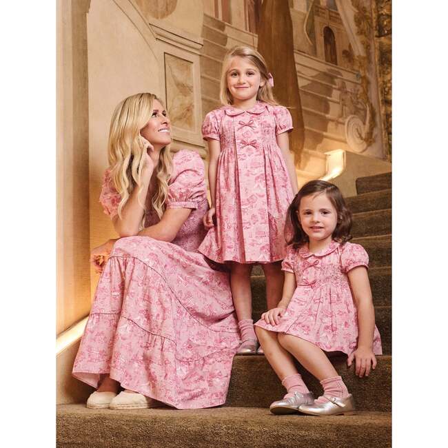 Nicky Hilton x La Coqueta Pink Toile de Jouy Theodora Girl Hand-Smocked Dress