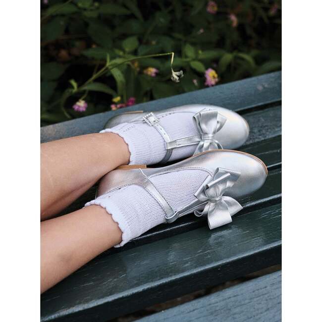 Nicky Hilton x La Coqueta Silver Tessa Leather Girl T-Bar Shoes