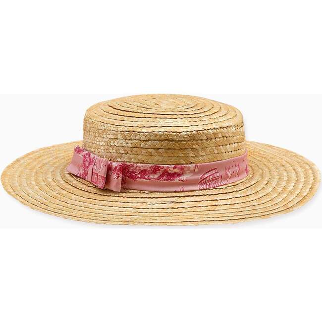 Nicky Hilton x La Coqueta Pink Toile de Jouy Portia Girl Straw Hat