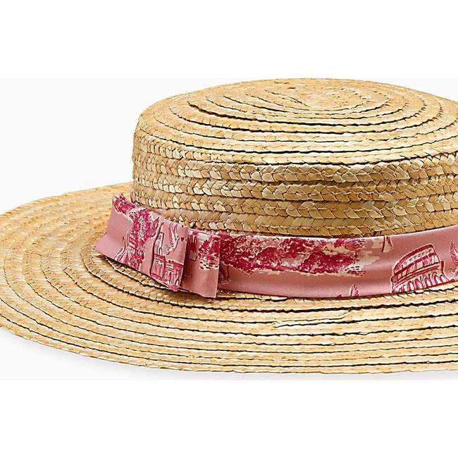 Nicky Hilton x La Coqueta Pink Toile de Jouy Portia Girl Straw Hat