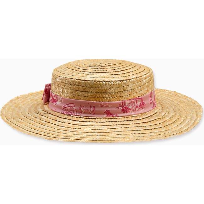 Nicky Hilton x La Coqueta Pink Toile de Jouy Portia Girl Straw Hat - Hats - 3