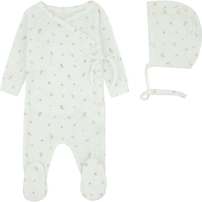Pointelle Printed Wrap Footie And Bonnet, Girls