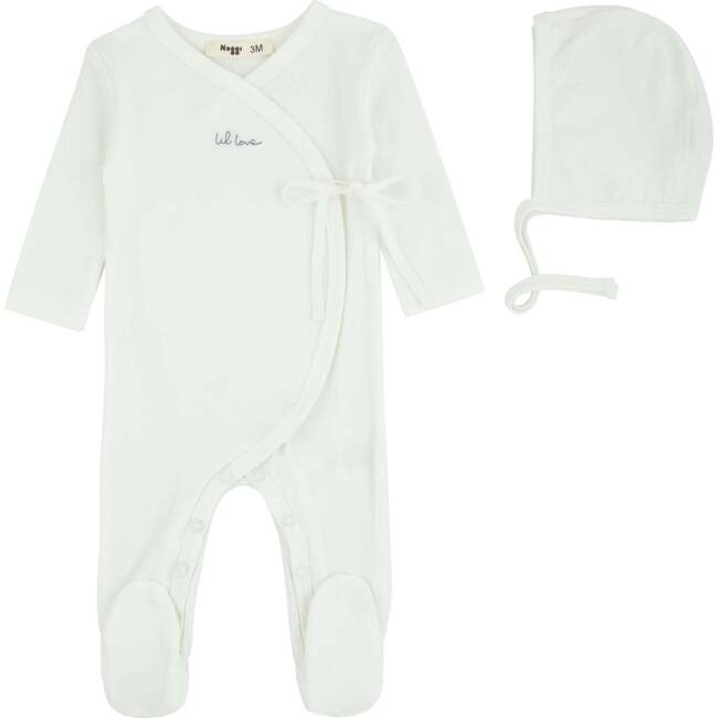 Lil Love Embroidered Wrap Footie and Bonnet, Blue Embroidery