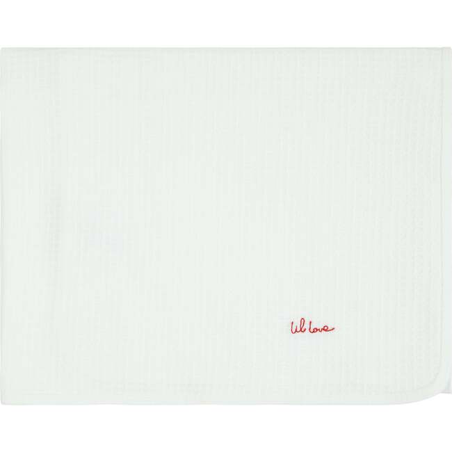 Lil Love Embroidered Waffle Blanket, Red Embroidery