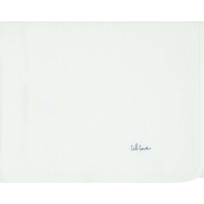 Lil Love Embroidered Waffle Blanket, Blue Embroidery