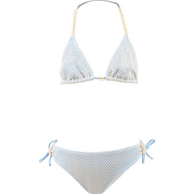 Triangle Mesh Pattern Shell Adorned Halter Two Piece Bikini