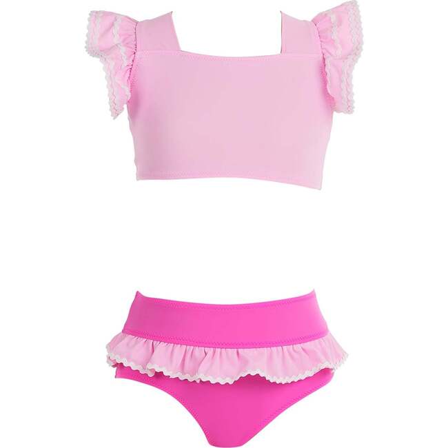 Ruffled Square Neck with Ric Rac Detail Two Piece Swimsuit