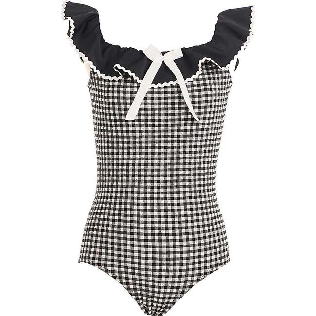 Off Shoulder Gingham One Piece Swimsuit
