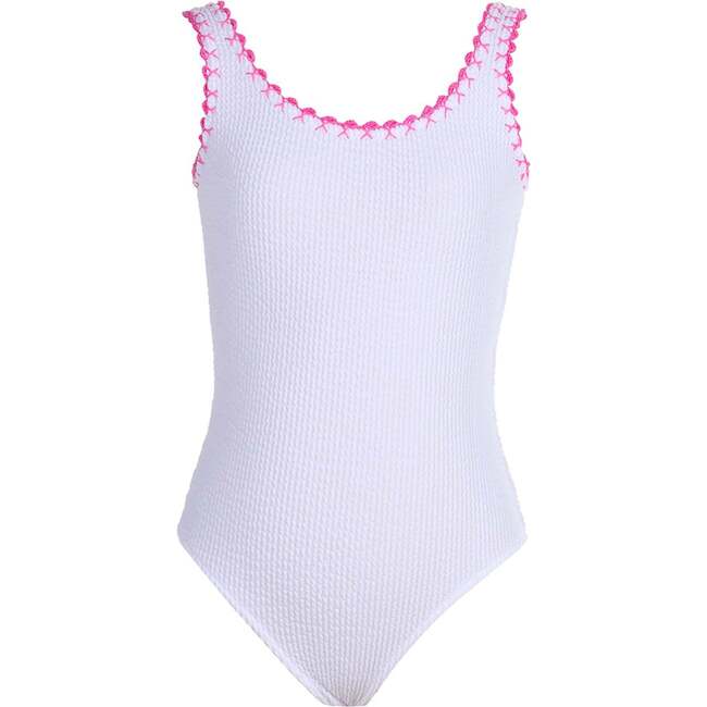 Textured Pink Embroidery One Piece Swimsuit