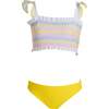 Shirred Geometric Embroidered Two Piece Bikini - Two Pieces - 1 - thumbnail