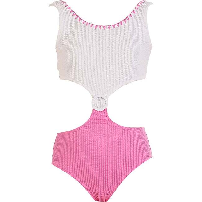 Textured Geometric Cutout with Ring Detail One Piece Swimsuit