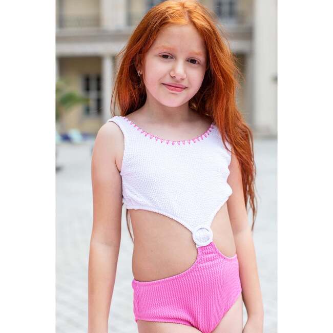 Textured Geometric Cutout with Ring Detail One Piece Swimsuit