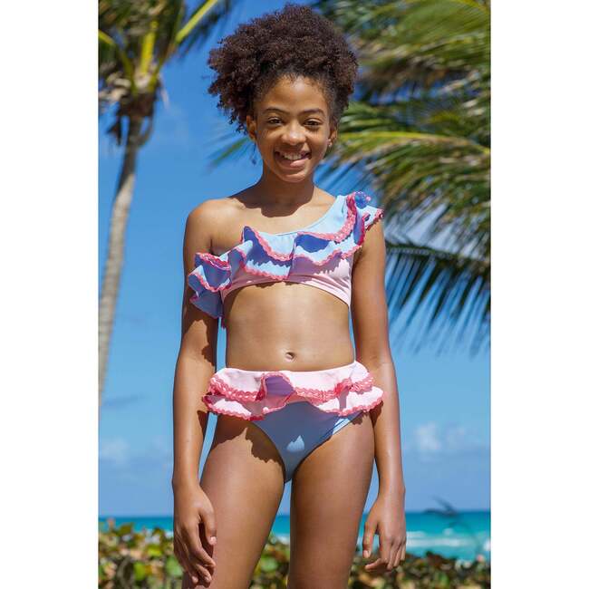 One Shoulder Multi Ruffle with Ric Rac Detail Two Piece Bikini