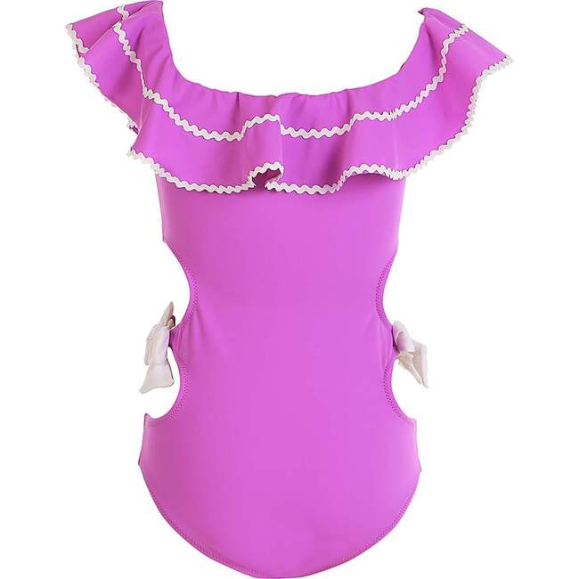Off Shoulder Side Cut Out and Bows One Piece Swimsuit - One Pieces - 5