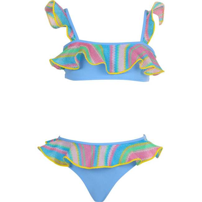 Multi Color Striped Ruffle with Trim Two Piece Bikini