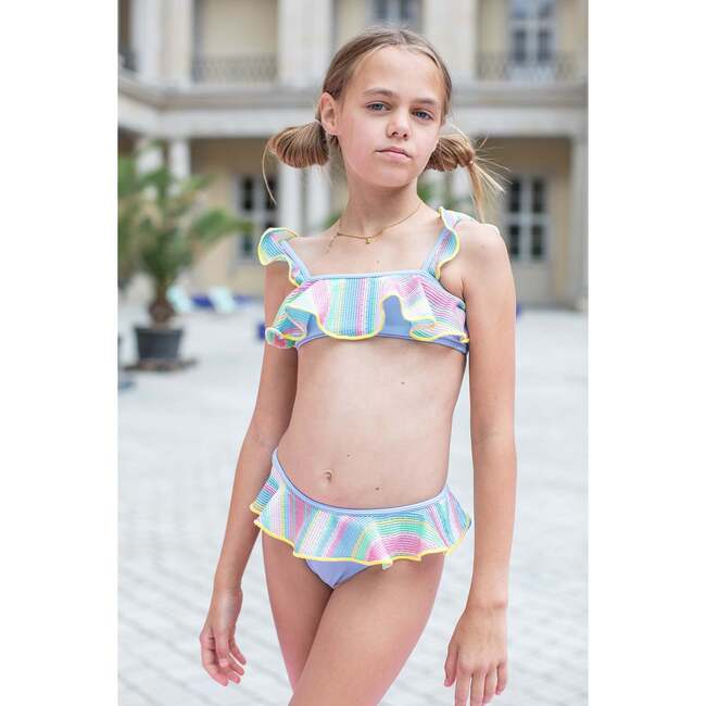 Multi Color Striped Ruffle with Trim Two Piece Bikini