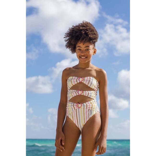 Multi Color Striped Cutout Heart-Shaped Buckles One Piece Swimsuit - One Pieces - 3