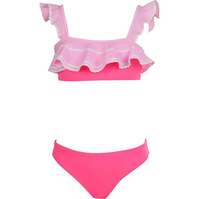 Bandeau Tiered Ruffle Color Blocked Two Piece Bikini