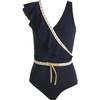 Asymmetrical Ruffle Decorative Embroidery Accents One Piece Swimsuit - One Pieces - 1 - thumbnail