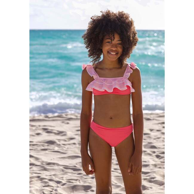Bandeau Tiered Ruffle Color Blocked Two Piece Bikini