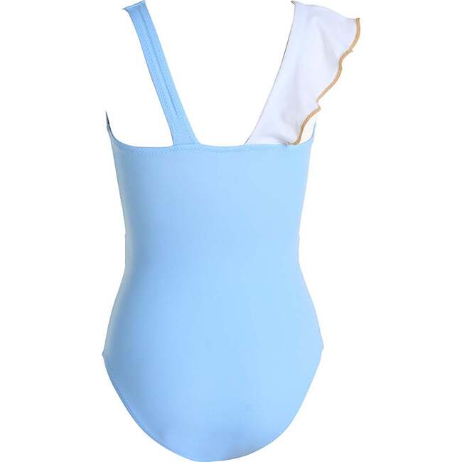 Asymmetric Ruffle Gold Piping and Ring Buckle One Piece Swimsuit - One Pieces - 6