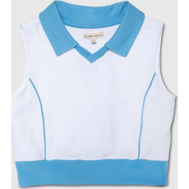 Organic Sleeveless Play Polo in Buzzer Blue Trim