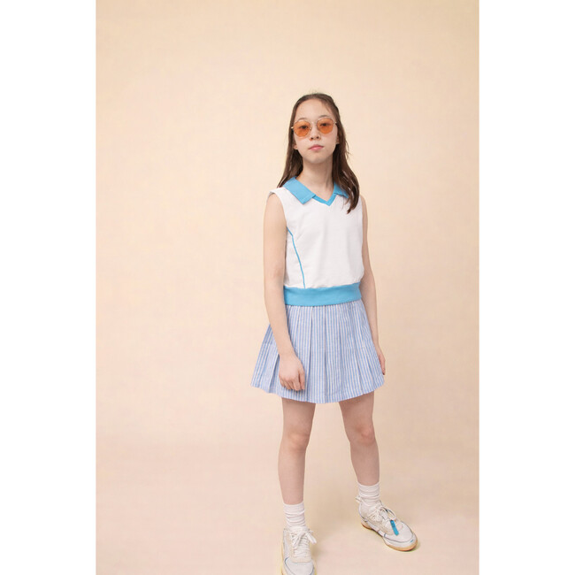 Organic Sleeveless Play Polo in Buzzer Blue Trim