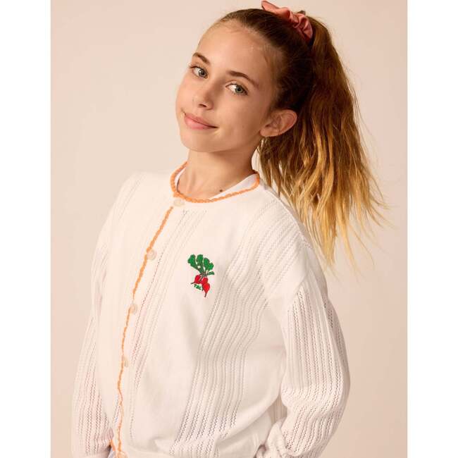 Organic Recess Cardigan in White Pointelle - Cardigans - 3