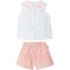 LARANJINHA Embroidered Blouse Shorts Set, Pink & White - Mixed Apparel Set - 1 - thumbnail