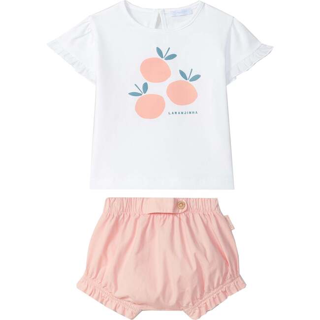 LARANJINHA Peaches Bloomer Baby Set, Pink & White