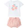LARANJINHA Peaches Bloomer Baby Set, Pink & White - Mixed Apparel Set - 1 - thumbnail