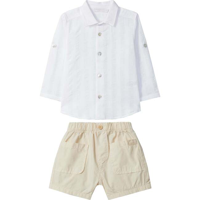 LARANJINHA Beach Vibes Baby Set, White & Sand