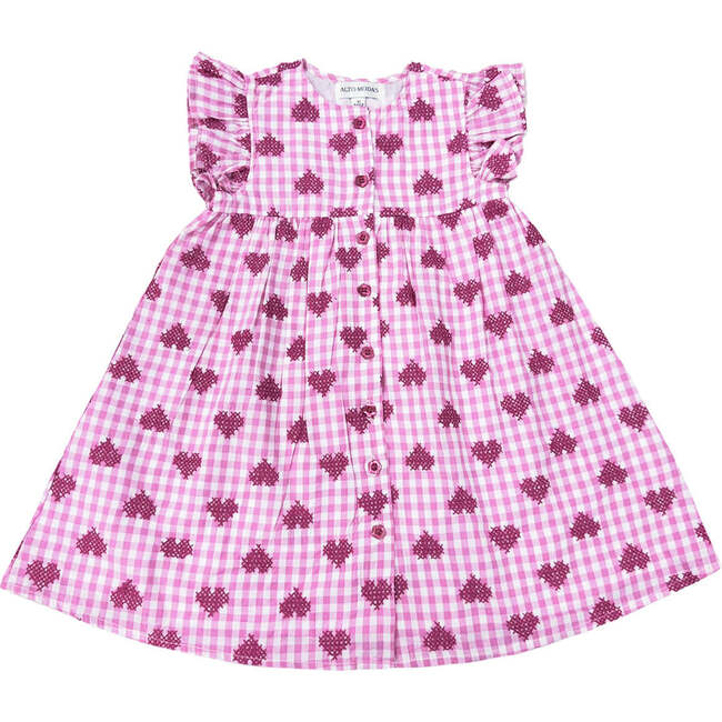 Pink Gingham Hearts Embroidery Girls Sunday Dress & Bloomer Set