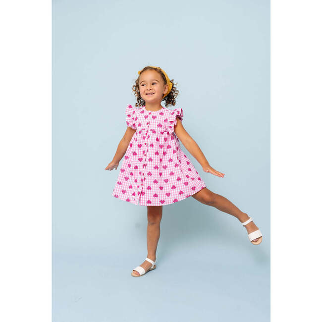 Pink Gingham Hearts Embroidery Girls Sunday Dress & Bloomer Set