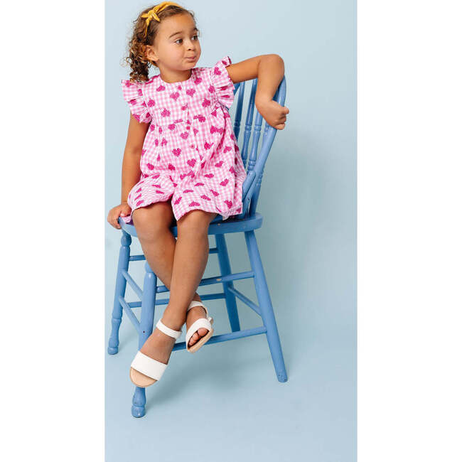 Pink Gingham Hearts Embroidery Girls Sunday Dress - Dresses - 3