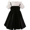 Velvet Bow Dress, Black & White - Dresses - 1 - thumbnail