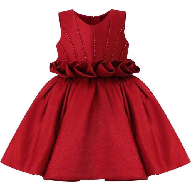 Ruffle Waist Formal Dress, Red