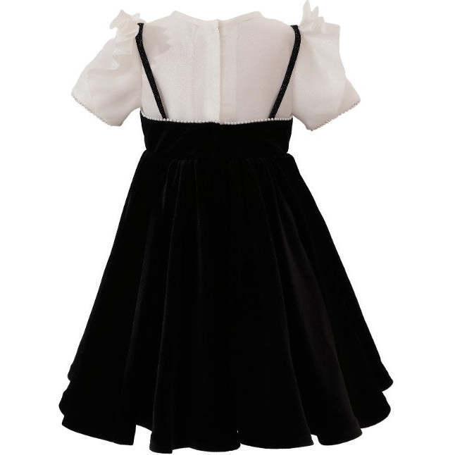 Velvet Bow Dress, Black & White - Dresses - 3