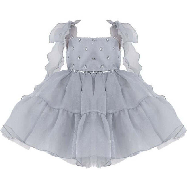 Ruffled Party Dress, Light Grey