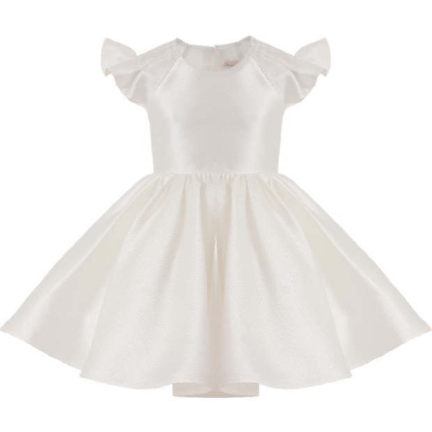 Satin Flutter-Sleeve Dress, White