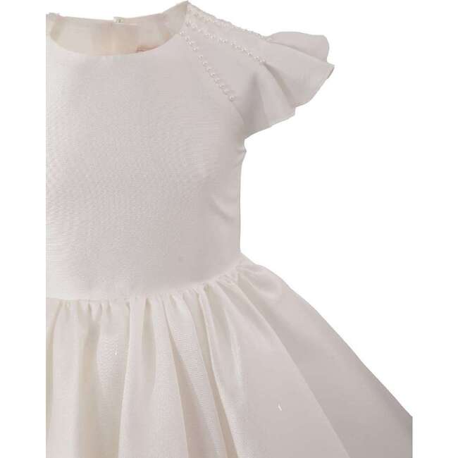 Satin Flutter-Sleeve Dress, White