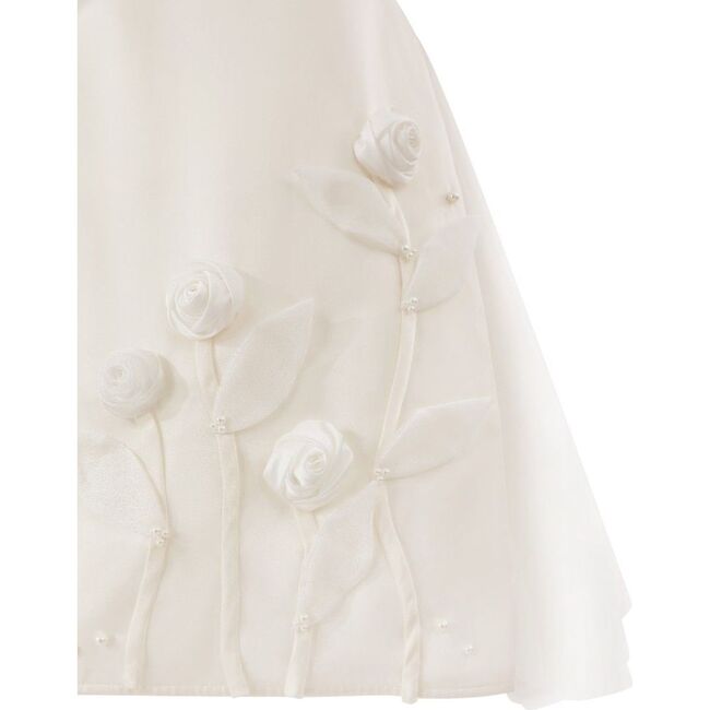 Satin Dress with Floral Accent, White
