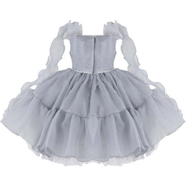 Ruffled Party Dress, Light Grey - Dresses - 3