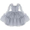 Ruffled Party Dress, Light Grey - Dresses - 3