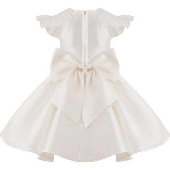 Satin Flutter-Sleeve Dress, White - Dresses - 3