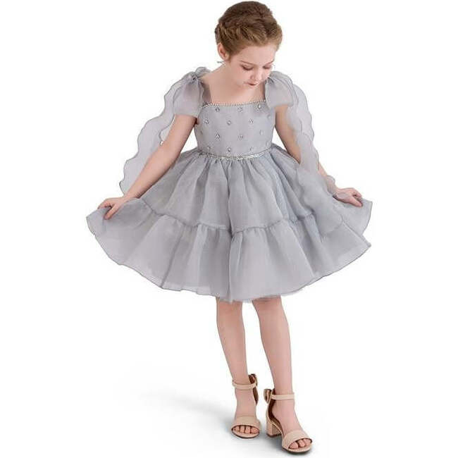 Ruffled Party Dress, Light Grey - Dresses - 4